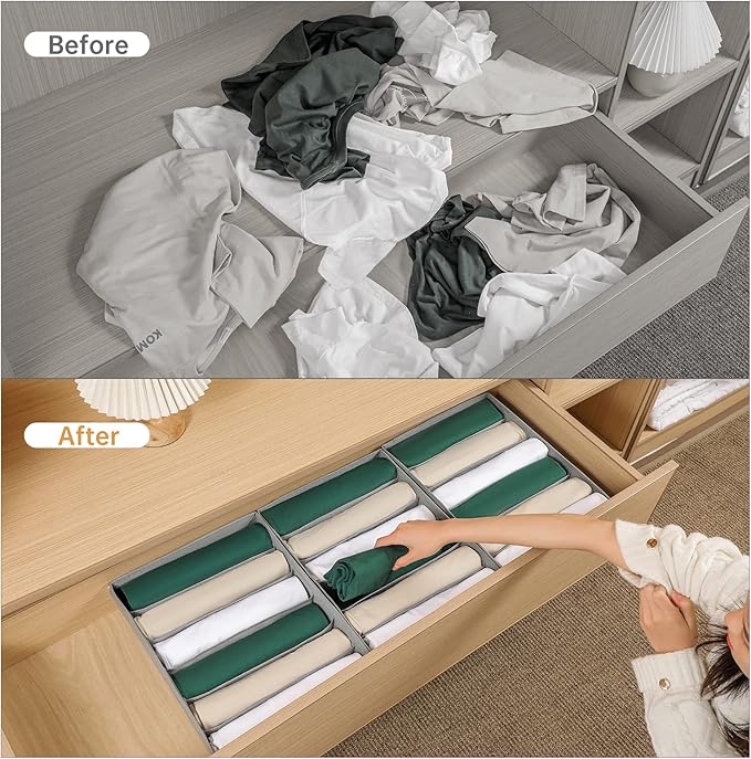 4 Packs T-shirt Drawer Organizers for Clothing,6 Grids Compartment Wardrobe Storage Box, Washable Clothes Organizer for Folded Clothes, T-shirt, Legging-15.75 * 11.81 * 3.93 in