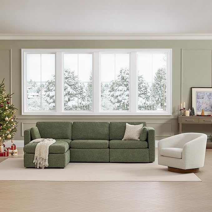 CHITA Oversized Modular Sectional Sofa, FSC Certified L Shaped Couch Reversible Chaise, Modular Sectional Couch for Living Room,112 inch Width, 4 Seat Modular Sofa with Storage Ottoman, Moss Green