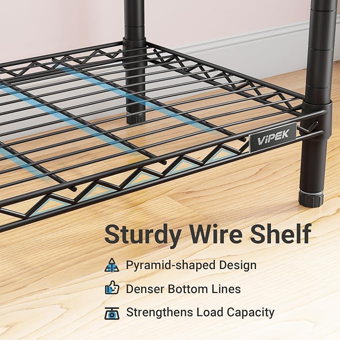 VIPEK Classic V6 Wire Garment Rack Heavy Duty Clothes Racks with Shelves, Freestanding Portable Wardrobe Closet Rack for Hanging Clothes Closet System 68.9" L x 15.7" W x 76.4" H, Load 850LBS, Black