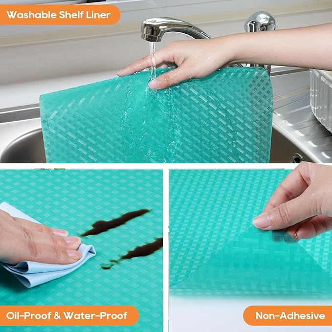 Blue Shelf Liners for Kitchen Cabinets Refrigerator Liners Waterproof & Oil-Proof Kitchen Cupboard Liner Drawer Mats EVA Material Non Adhesive Fridge Liner for Shelves 23.6 x 78.7 Inches