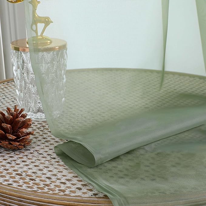 Chyhomenyc Extra Long Sage Green Sheer Curtains 120 Inches Long 2 Panels, Light Filtering Green Curtains for Living Room, Soft Gentle Voile Rod Pocket Bedroom Window Drapes, 59Wx120L Inch, 10FT, 2PCS