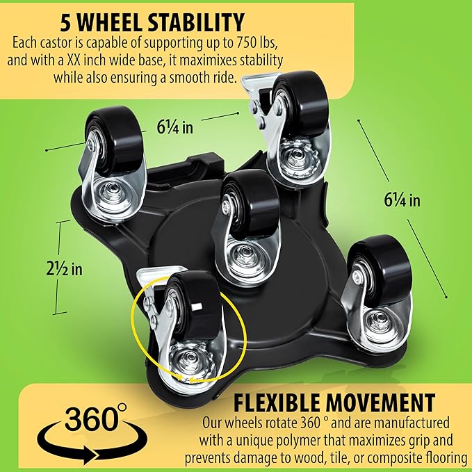 Furniture Movers with Wheels - Set of 4 Heavy Duty Furniture Lifter Tool with 2000 lbs Load Capacity, Easy Sliders Dolly for Moving Appliances, Sofa, Cabinet, and Piano etc (6.3×6.3IN)