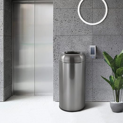 Dyna-Living Stainless Steel Trash Can Outdoor Large Garbage Can with Lid Open Top Trash Bin Commercial Big Kitchen Garbage Bin Industrial Metal Trash Enclosure (Black)