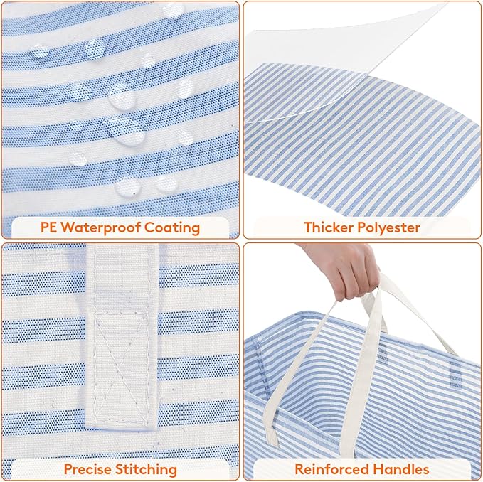 Lifewit 2 Pack Laundry Hamper Large Collapsible Laundry Baskets, Freestanding Waterproof Clothes Hamper with Easy Carry Handles in Laundry Room Bedroom Bathroom College Dorm for Adults, Blue, 2 x 100L