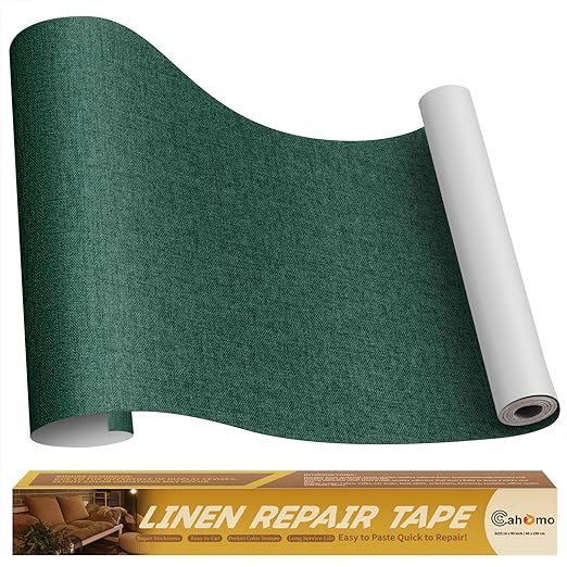 Linen Repair Tape 16x90 inch, Self Adhesive Fabric Patches, Linen Patch Tape Kit, Fabric Repair Tape for Couch Sofas, Headboards, Chairs, Pillows, Curtains, Couches - Green
