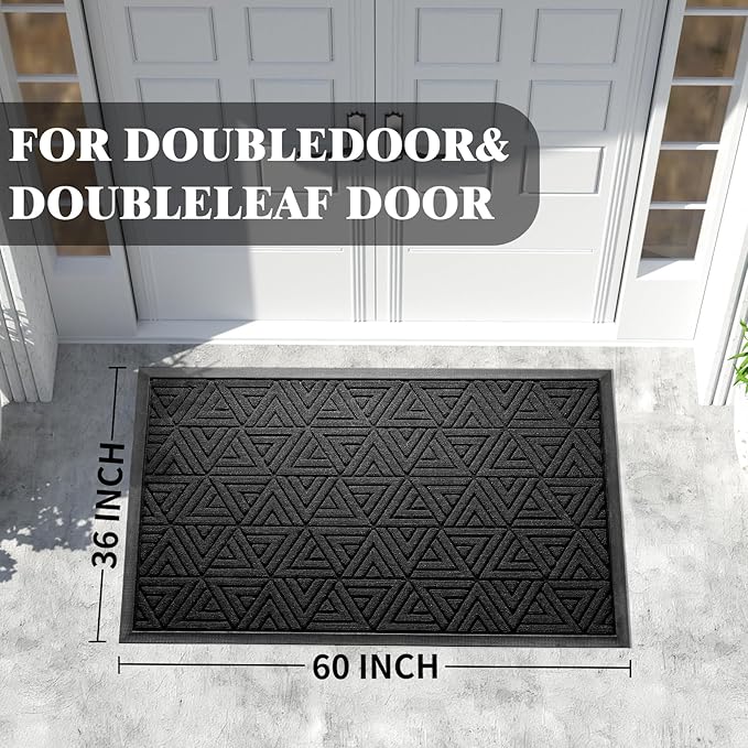 Yimobra Extra Large Door Mat 60x32, All-Weather Waterproof Non-Slip Welcome Matt Outdoor, Heavy Duty Non Slip Doormat for Entryway for Patio and Garage Indoor, Easy Clean, Black