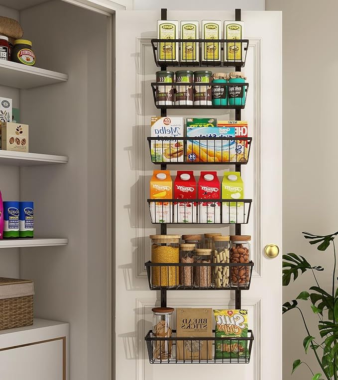 12 Inch Wide Narrow Over The Door Pantry Organizer, Pantry Organization and Storage, Black Metal Hanging Deep Basket Wall Spice Rack Seasoning Shelves, Home & Kitchen Essentials, Apartment