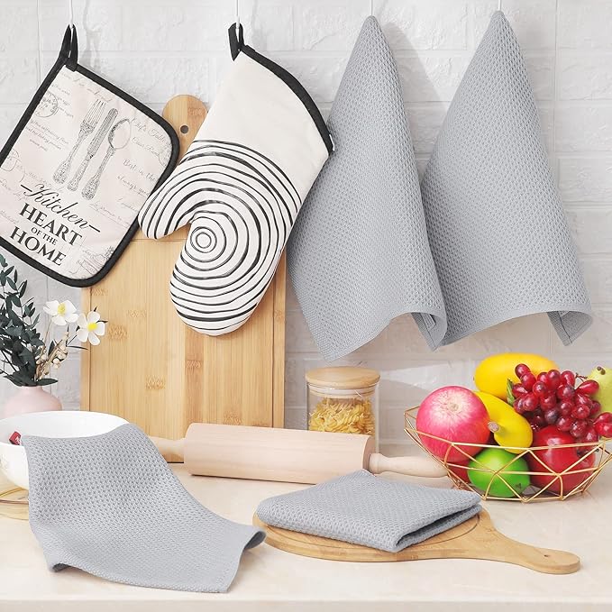Homaxy 100% Cotton Waffle Weave Kitchen Dish Cloths, Ultra Soft Absorbent Quick Drying Dish Towels, 12 x 12 Inches, 12-Pack, Light Gray