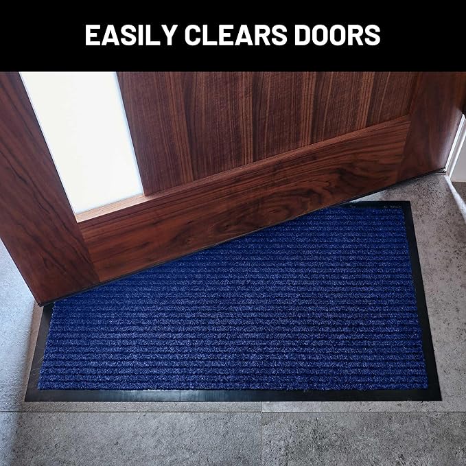 Sierra Concepts Front Door Mat Large Welcome Floor Mats - Entryway Indoor Outdoor Entrance Doormat, Patio, Porch, Muddy Dog Shoe, Inside Outside Low Profile 36x24in, 2-Pack Blue
