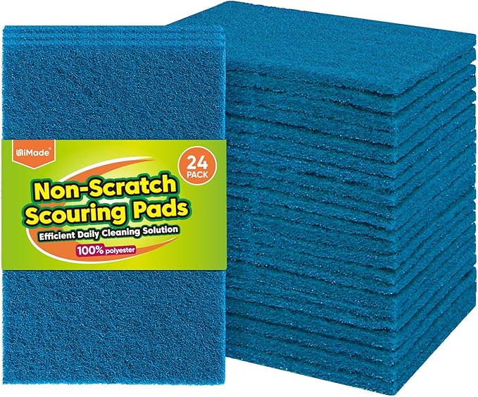 Non-Scratch Scouring Pads, 24Pcs Household Scour Pads for Kitchen, Garage and Outdoors, Reusable Dish Scrubber Pads for Pan and Metal Grill - Blue