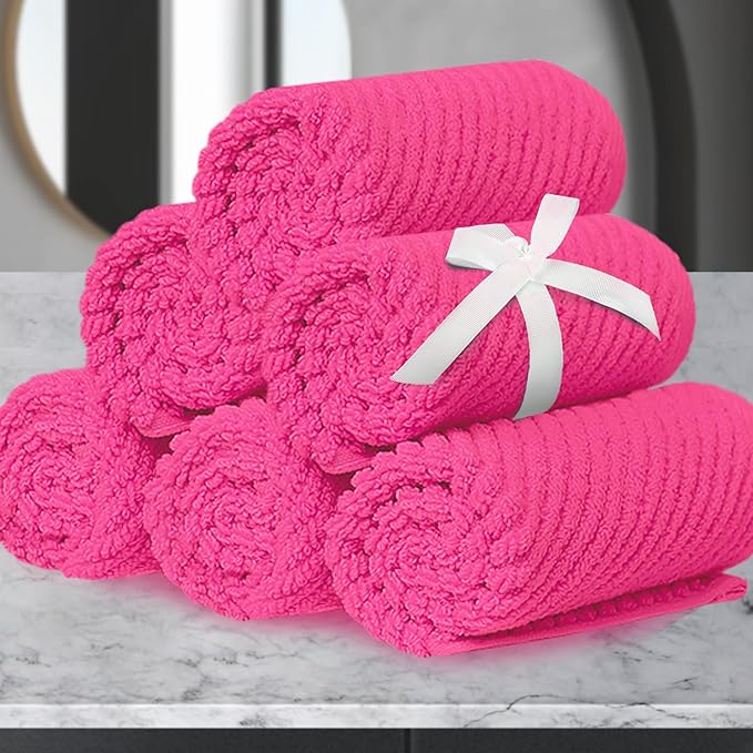 VOOVA & MOVAS Pink Washcloths (6PC, 13"x13") - 100% Cotton | Lightweight | Thick | Quick Dry | Soft | Absorbent, Luxury Towels for Face, Fluffy Wash Cloths for Bathroom, Towel Gift Set, Hot Pink