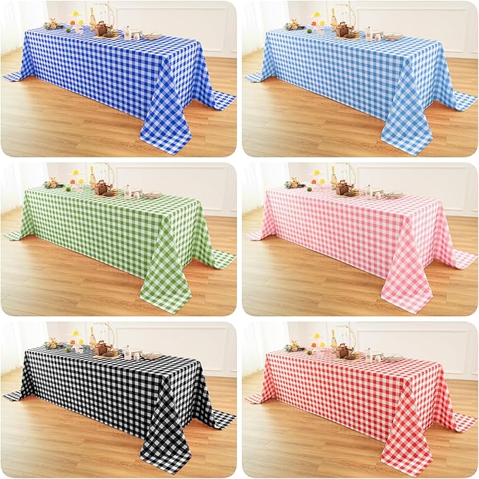Classic Gingham Tablecloth Fabric - Oblong 58x120 Water Resistant Chequered Pattern Table Cloth for Indoor/Outdoor Use - Tabletop Cover for Birthday, Picnics, Gardens, and Parties