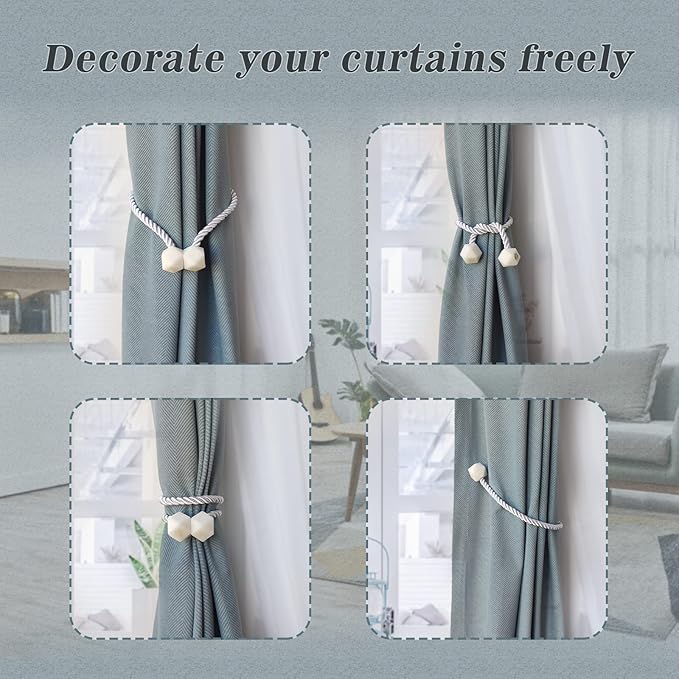 Hion Magnetic Curtain Tiebacks White 6 Pack, Curtain Tiebacks Buckles Holdbacks Holders Hooks Clip for Home Bedroom Office Decorative Thick or Thin Curtain