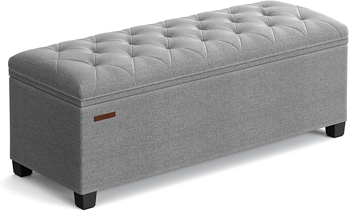 SONGMICS Storage Ottoman Bench, Foot Rest with Legs, 15.7 x 43.3 x 15.7 Inches, End of Bed Bench, Storage Chest, Load up to 660 lb, for Living Room, Bedroom, Entryway, Light Gray ULSF088G02