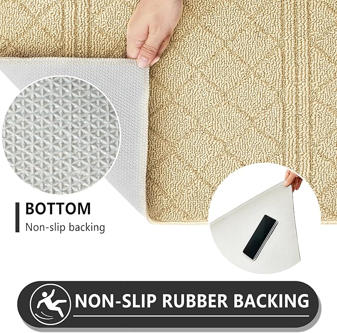 REFETONE Indoor Doormat, Front Back Door Mat 20"x32" Absorbent Rubber Backing Non Slip Door Mats, Low-Profile Resist Dirt Entrance Rugs, Machine Washable Door Rug Inside Floor Mat for Entryway, Golden