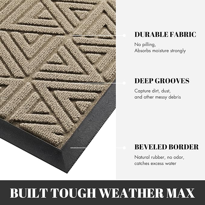Yimobra Outdoor Mats for Front Door 29.5x17, All-Weather Waterproof Non-Slip Outdoor Door Mat Outside Eentrance, Garage/Patio Entryway Indoor Doormat, Easy Clean, Beige