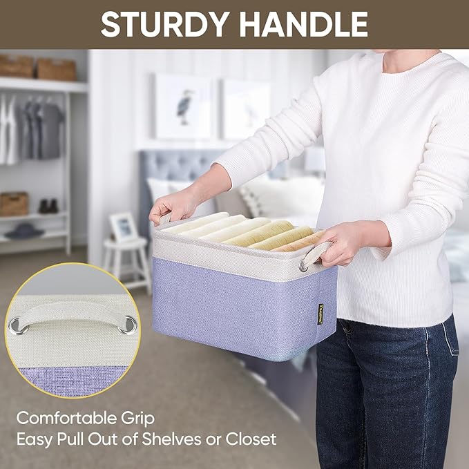 BALEINE 1 Pack Fabric Storage Bins for Shelves, Linen Storage Baskets for Organizing, Decorative Closet Bins for Clothes, Home (Lavender, 12"x8"x8")