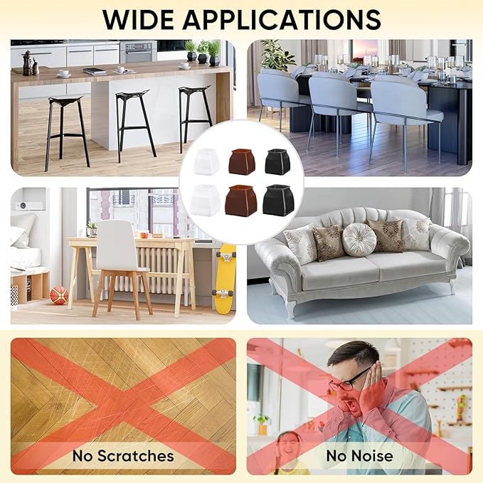 BALEINE 32 Pack Silicone Chair Leg Floor Protectors, Stool Leg Protectors Cap, Non-Slip Chair Leg Caps for Hardwood Floors (Clear & Small (Square), 32 Pack)