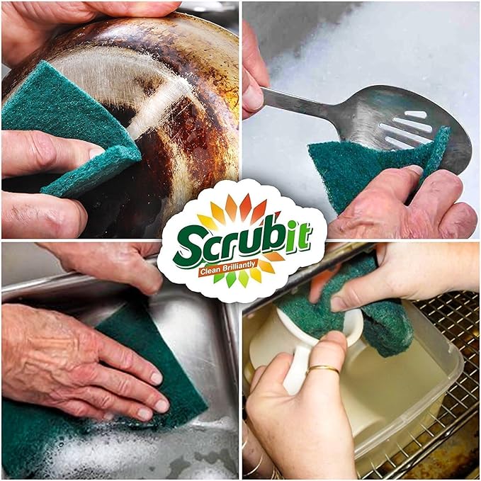 Scouring Pads - Heavy Duty Household Cleaning Scrubber with Non-Scratch Anti-Grease Technology - Reusable Scrubbing Pads – Green, 6 Pack