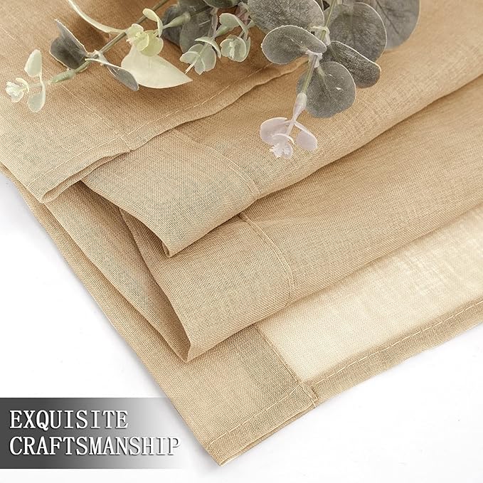 Tollpiz Sheer Curtains Linen Textured Living Room Curtain Sheers Light Filtering Rod Pocket Voile Curtains for Bedroom, 42 x 63 inches Long, Beige, Set of 2 Panels