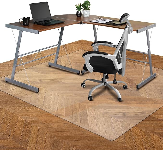SALLOUS Office Chair Mat for Hard Floors, 63" x 51" Large Chair Mat for Hardwood Floors, Slip Resistant Floor Protector Desk Mat for Home, Waterproof Vinyl Floor Mat for Gaming Chairs (Clear)