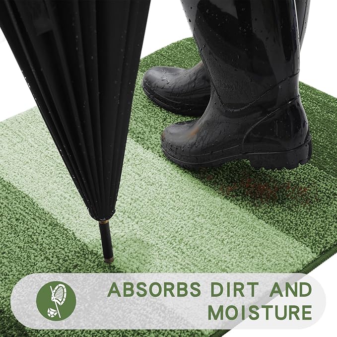 Kitinjoy Indoor Outdoor Door Mat, 48x30 Non-Slip Absorbent Dirt Trapper, Low-Profile Washable Inside Entrance Front Floor Mat, Sturdy Soft Entry Doormats for Entryway, Green