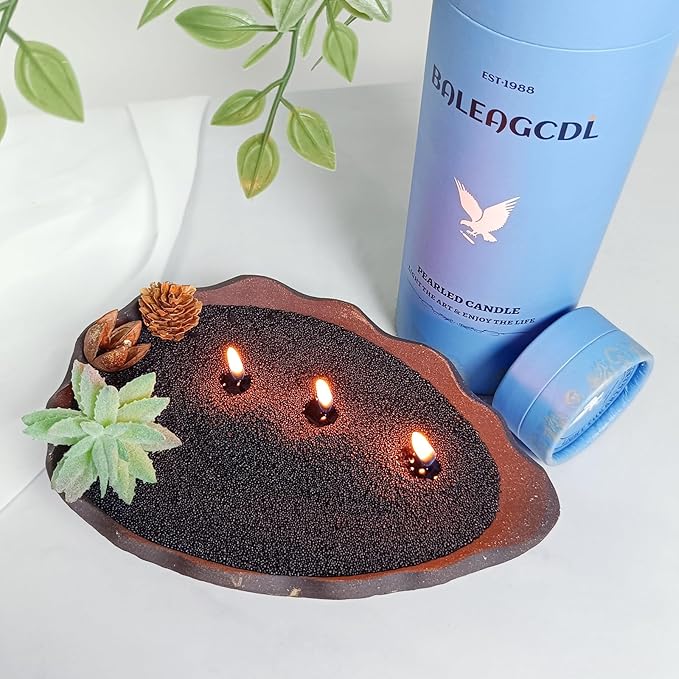 Sandalwood Scented Black Pearled Candle 18oz Luxury Sand Candle Granulated Wax - 30 Cotton Wicks – Wax for Candle Making Decorative Candles Smooth and Clean Burning Lasts up to 120 Hours