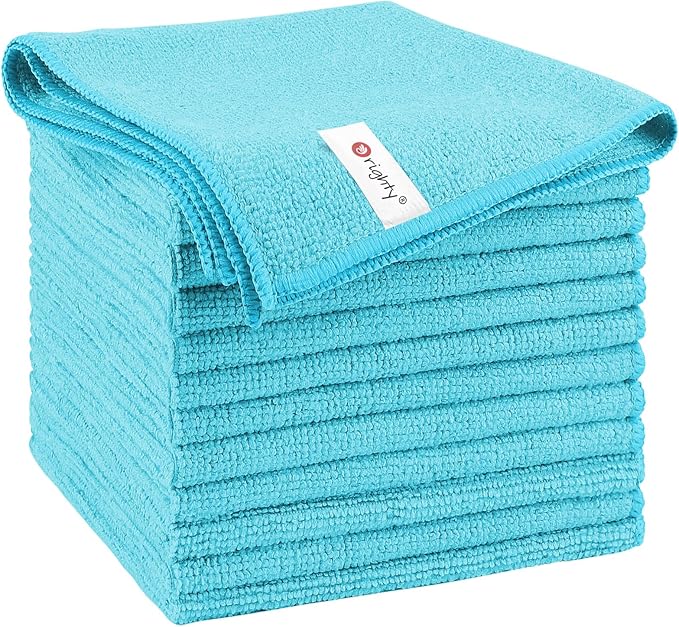 Orighty Microfiber Cleaning Cloth, 12 Pack Microfiber Towels for Cars, Highly Absorbent Car Cleaning Supplies, Lint Free Cloths Clean Rags for Car Care, House, Kitchen, 12x12 inch, Blue