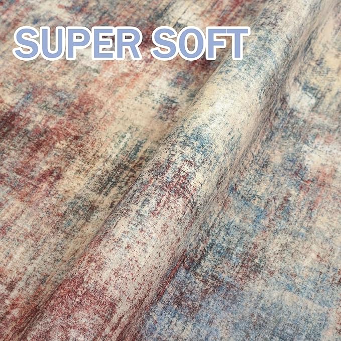 IOHOUZE Abstract Area Rug 3x5 Ft Washable Rugs for Entryway Indoor, Non Slip Kitchen Rug Printed Faux Wool Throw Rugs, Indoor Door Mat for Door Entrance Foyer Living Room, Red/Multi