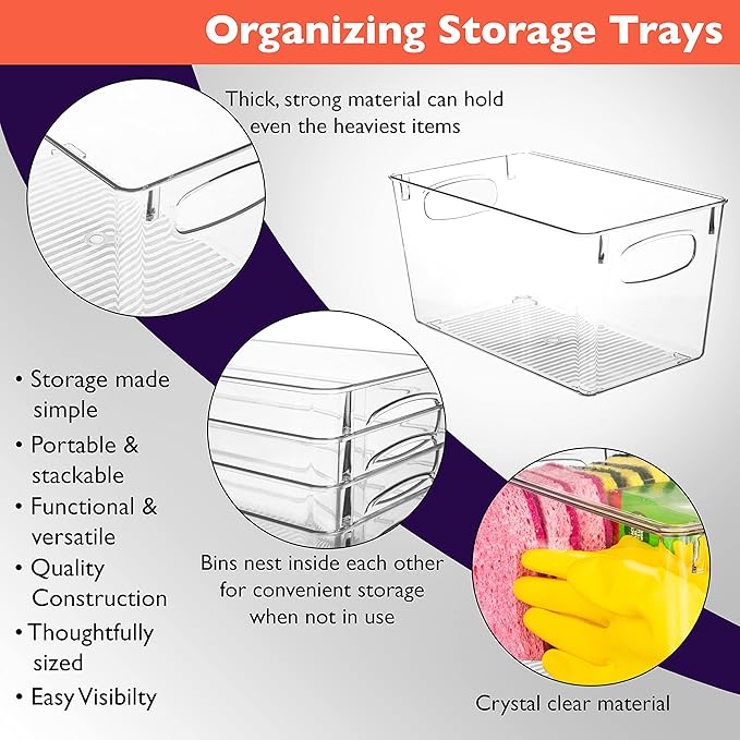 ClearSpace Clear Plastic Storage Bins – Perfect Kitchen Organization and Storage or Pantry Storage – Fridge Organizer, Pantry Organization and Clear Storage Bins, Cabinet Organizers