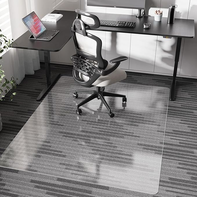 Chair Mat for Carpet, 46" x 60" Desk Chair Mat for Carpeted Floors, Non-Slip Office Vinyl Mat for Carpet with Studded, Easy Glide Heavy Duty Floor Protector Mat for Home Office, Clear