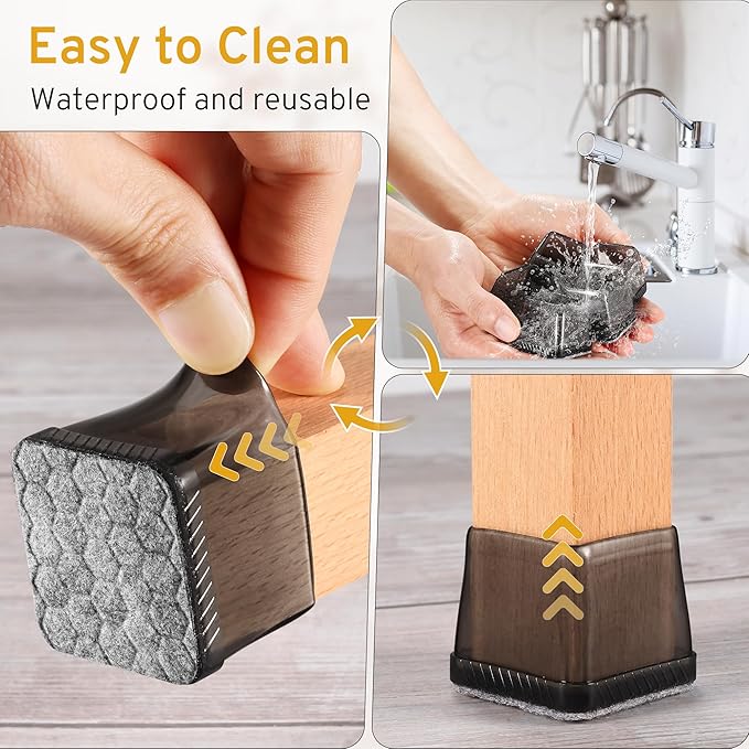 24PCS Extra Small Chair Leg Floor Protectors, Furniture Sliders, Chair Leg Protectors for Hardwood Floors, Non-Slip Felt Furniture Pads, Square Silicone Cap Covers to Protect Floors(Fit 0.5" - 0.75")