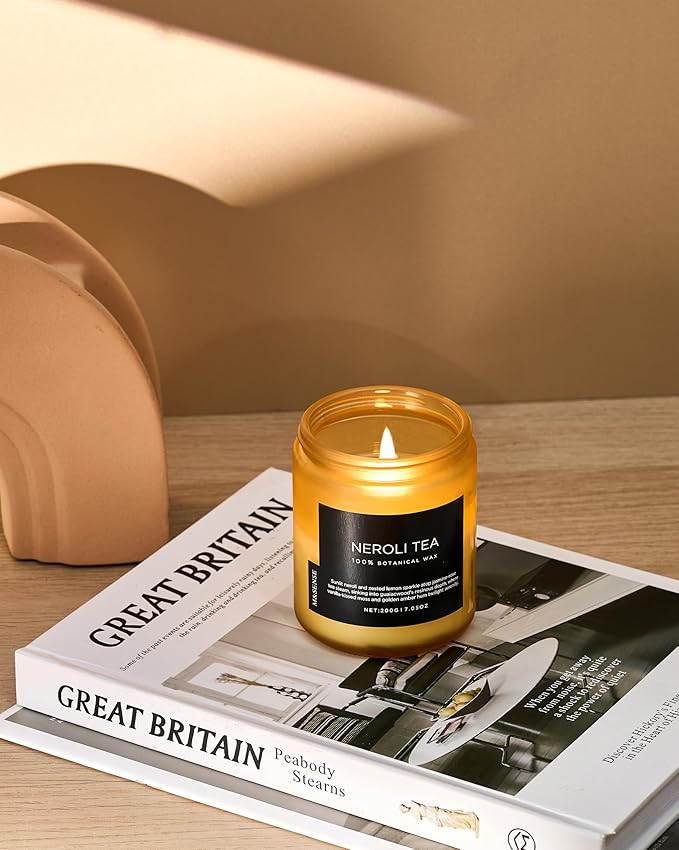 M&SENSE Neroli Tea Scented Candle, 7.05oz 50 Hours Long Lasting Burn 2 Wick Non Toxic Natural Soy Wax Candle for Women, Slow Burning Home Fragrance Gifts for Stress Relief & Relaxing