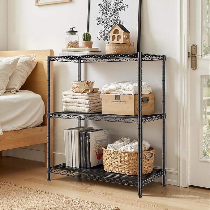 Storage Shelves Adjustable Wire Shelving Metal Wire Rack Shelving Unit Storage Shelf for Kitchen Laundry Room Pantry Closet Bathroom 24" W x 30" H x 14" D Black