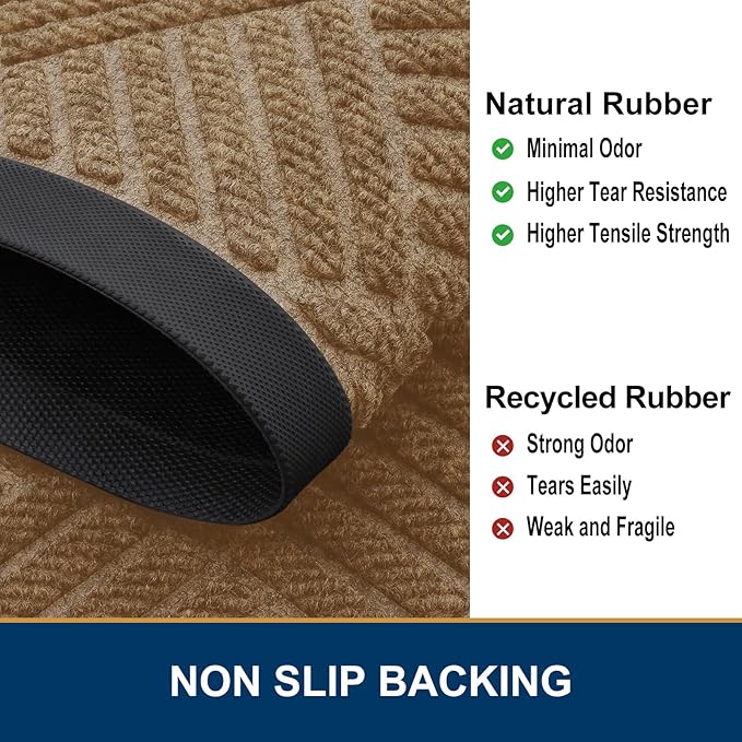 Smiry Front Door Mat Outside Entrance, Heavy Duty Outdoor Indoor Natural Rubber Doormat, Non Slip, Trap Dirt and Moisture, Easy Clean, Low Profile Patio Porch Entryway Mat, 29.5x17, Coffee