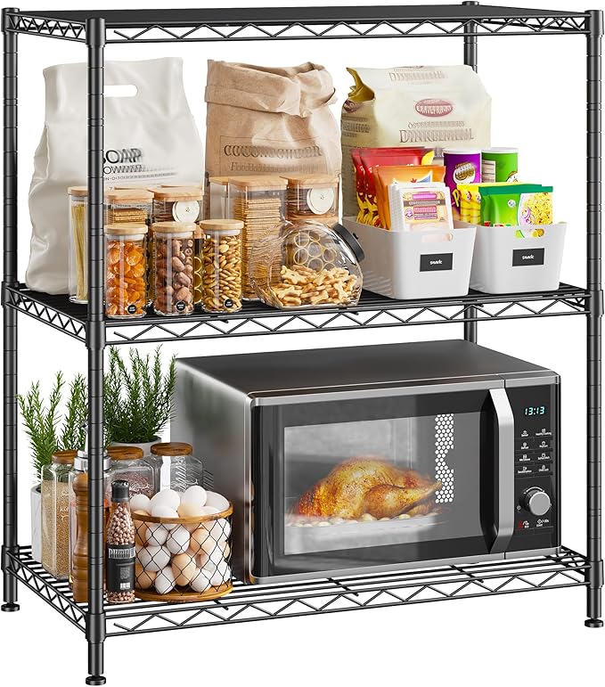 Storage Shelves Adjustable Wire Shelving Metal Wire Rack Shelving Unit Storage Shelf for Kitchen Laundry Room Pantry Closet Bathroom 24" W x 30" H x 14" D Black