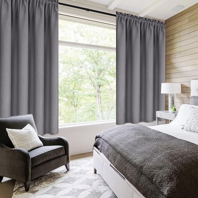 DWCN Grey Blackout Curtains for Bedroom –Rod Pocket Thermal Insulated Room Darkening Drapes for Living Room, W 42 x L 54 Inch, 2 Panels