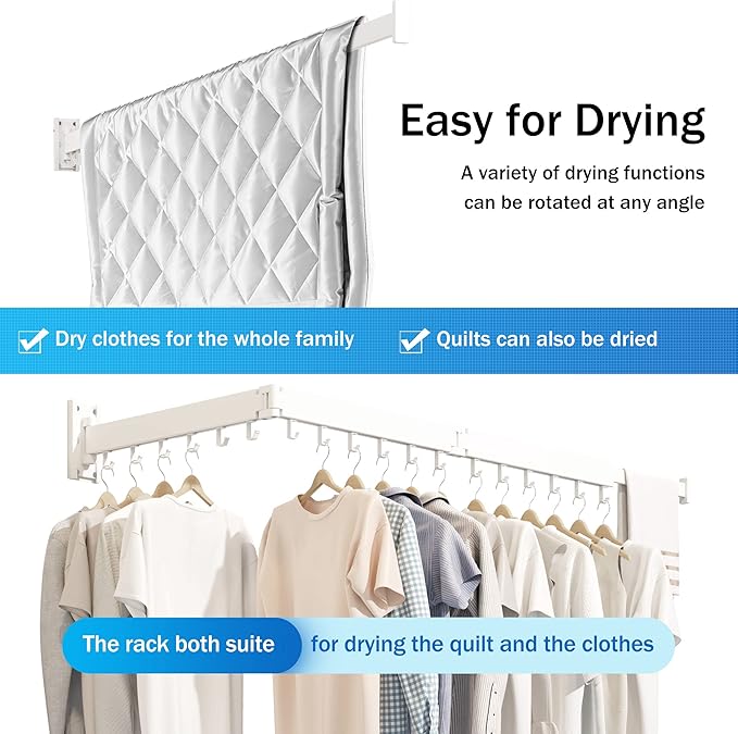 Clothes Drying Rack Wall Mounted,Drying Rack Clothing,Laundry Drying Rack Wall Mount,Collapsible Drying Racks for Laundry,Retractable,Foldable,Clothes Hanger Rack,Clothes Dryer Rack,White Color