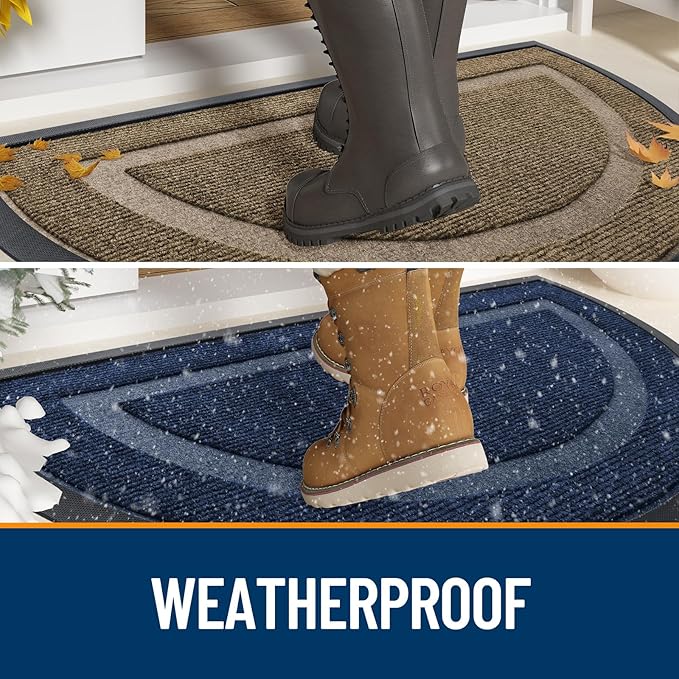 OLANLY Half Circle Door Mat Indoor Outdoor Entrance Welcome, Waterproof All-Season, All-Weather Doormat, Sturdy Natural Rubber, Low Profile, Easy Clean Patio Porch Entryway Mat, 36x24, Wine Red