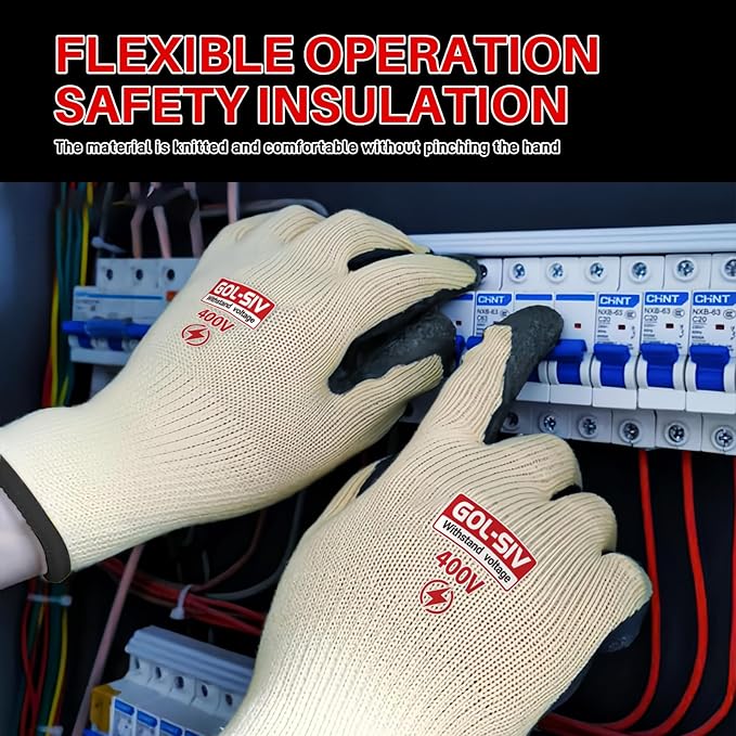 Insulated Electrician Gloves,400V Low Voltage Electrical Gloves For Men,Rubber Safety Work Gloves,Non Slip (Large)