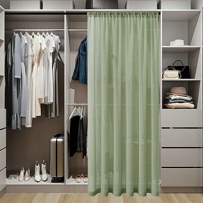 Tollpiz Sheer Door Curtain Closet Linen Textured Curtains Sheer Doorway Light Filtering Voile Patio Door Rod Pocket Curtain French Door, 54 x 72 inches Long, Sage Green, Set of 1 Panel