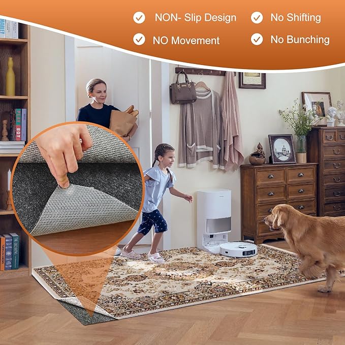 Felt Rug Pad, 10 x 14 Ft Rubber Non-Slip Rug Pad Gripper, Keep Rugs Secure and in Place, Extra Strong Under Carpet Mat Cushion - for All Floors