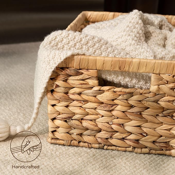 StorageWorks Wicker Storage Baskets, Large and Small Baskets, Handwoven Water Hyacinth Basket for Organizing, Decorative Organizers with Built-in Handles, Set of 2