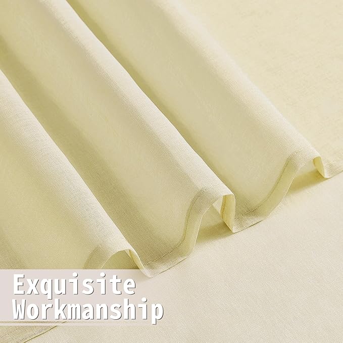 Tollpiz Sheer Door Curtains Closet Linen Textured Curtains Sheer Doorway Light Filtering Voile Rod French Door Pocket Curtain Patio Door, 25 x 72 inches Long, Transparent Yellow, Set of 1 Panel
