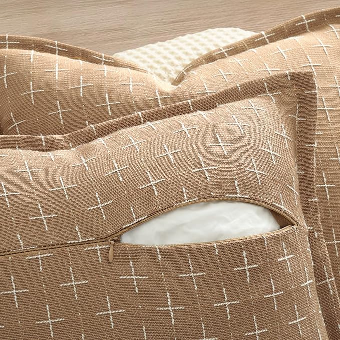 ZWJD Throw Pillow Pillow Covers 18x18 Set of 2 Soft Polyester Textured Pillow Covers with Stylish Flange Edge Cozy Farmhouse Throw Pillows for Couch Bed Sofa Living Room