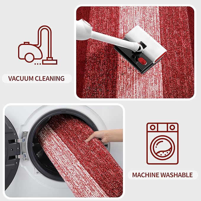 Kitinjoy Indoor Outdoor Door Mat, 59x36 Non-Slip Absorbent Dirt Trapper, Low-Profile Washable Inside Entrance Front Floor Mat, Sturdy Soft Entry Doormats for Entryway, Burgundy