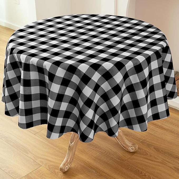 Waterproof Plaid Tablecloth Fabric - Round 58 Inch Classic Gingham Checker Table Cloth for Indoor/Outdoor Use - Buffalo Table Cover for Picnics, BBQs, and Parties