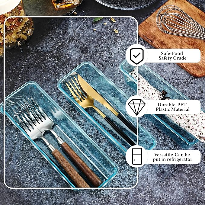 Maitys 12 Pcs Vanity Drawer Organizer 9 x 3 x 2 Inches Clear Plastic Utensil Organizers Kitchen Drawers Dividers for Office Desk Silverware Kitchen Utensils Cosmetics and Bathrooms(Blue)