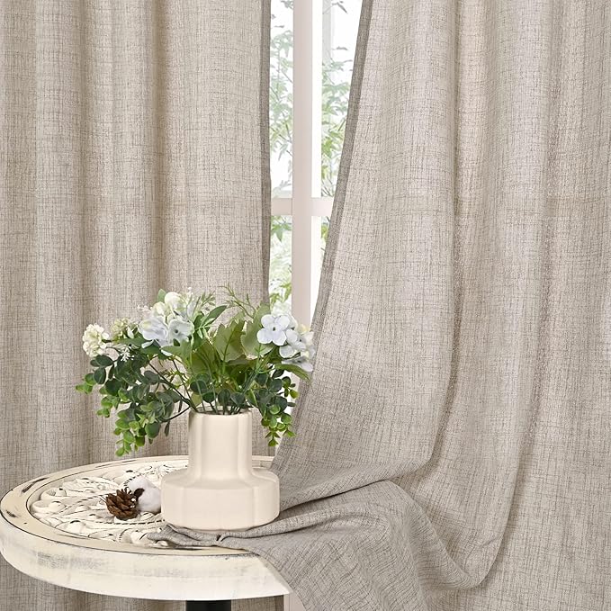 YoungsTex Linen Curtains Floor Length 102 Inch Long for Living Room Back Tab and Rod Pocket Light Filtering Window Drapes for Dining Room Bedroom, 52 X 102 Inch, 2 Panels