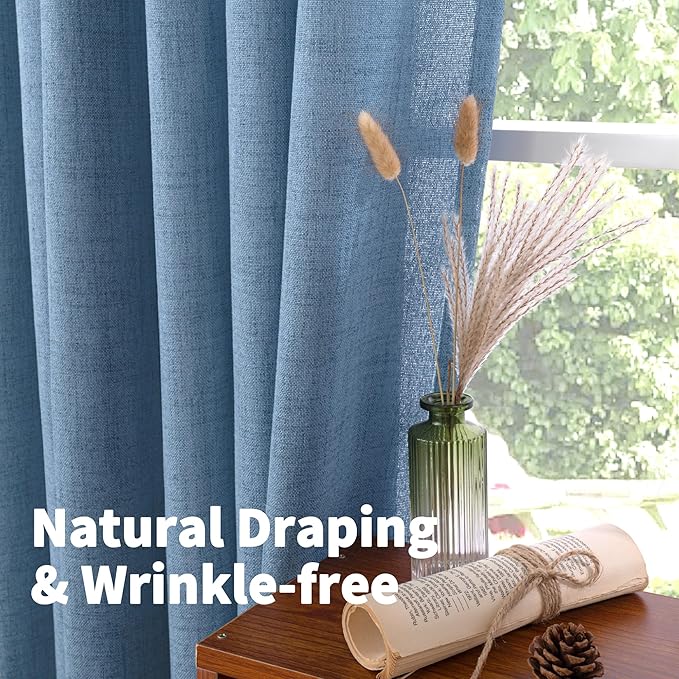 YoungsTex Denim Blue Linen Curtains 78 Inch Length for Living Room, Light Filtering Semi Sheer Window Drapes Rod Pocket Back Tab Curtain for Bedroom Office Dining Coastal, 2 Panels, 52 X 78 Inch